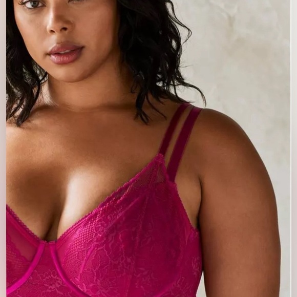 NWT Torrid Curve Strappy Underwire Longline Festival Pink Lace Bralette 40-42 D - Picture 3 of 10